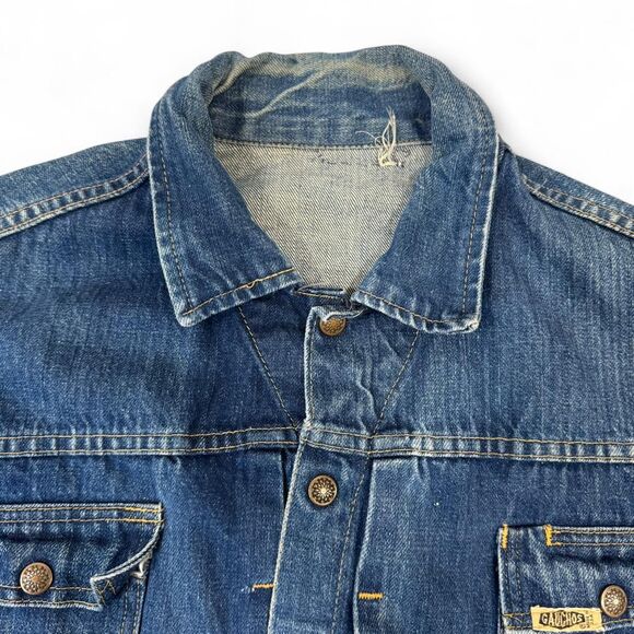 Vintage 1960s Gauchos Selvedge Denim Jacket Distressed Blue - Picture 4 of 8